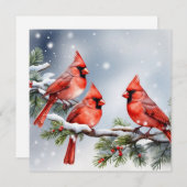 Cardinaux dans la carte de vacances de neige plat (Devant / Derrière)