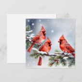 Cardinaux dans la carte de vacances de neige plat (Devant / Derrière)