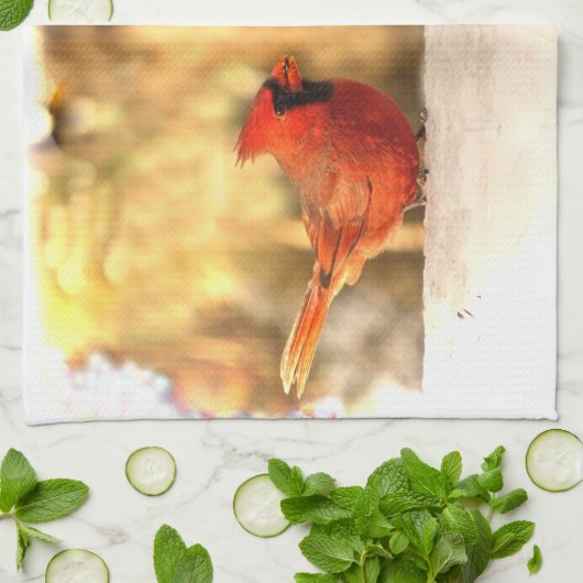 Cardinaux en Automne Serviette de cuisine (Plié)