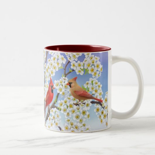 Cardinaux en fleurissant la tasse de pommier (Droit)