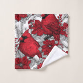 Cardinaux et poinsettia en rouge et blanc (Gant de toilette)