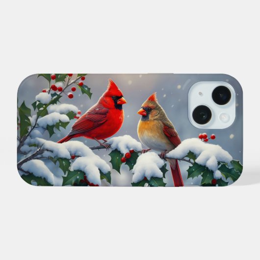 Cardinaux rouges et houx dans la neige (Verso Horizontal)