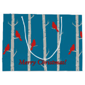 Cardinaux sur les bouleaux Sac cadeau de Noël (Dos)