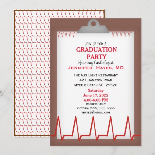 Cardioloog Doctor GraduPartij Uitnodiging (Voorkant / Achterkant)