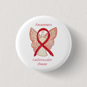 Cardiovasculaire ziekte Awareness Angel Ribbon Pin Ronde Button 3,2 Cm