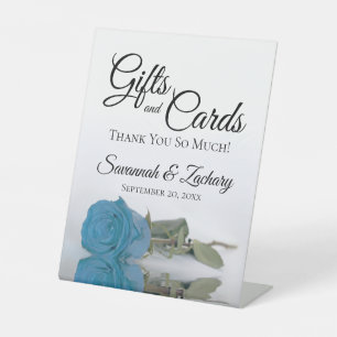Cards Elegant Turquoise Blue Roos Reclamebord Met Voetstuk