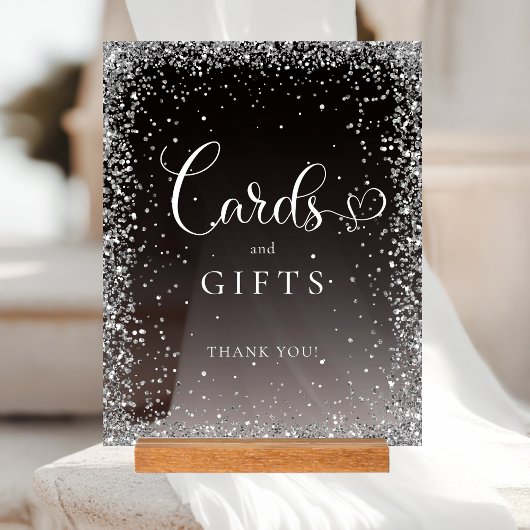 CARDS & GIFTS Black Silver Glitter Bridal Shower 