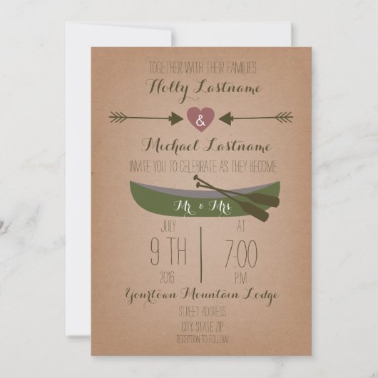 Cardstock geïnspireerd Canoe + Arrows Wedding Invi Kaart (Voorkant)