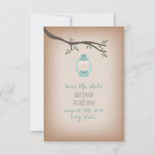 Cardstock geïnspireerde blauwe lantaarn bespaart d save the date