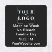 Care Instructions and Size Square Black Clothing Labels (Design 2)