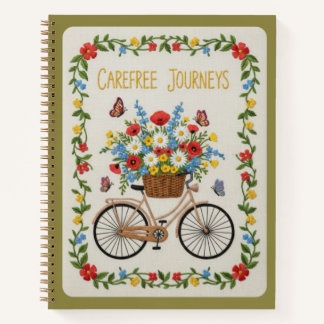 Carefree Journeys Embroidered Vintage Bicycle  Notitieboek