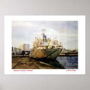 Carguero en el puerto (A Coruña) Poster