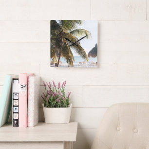Caribbean Beach Bliss 9 #art #reizen Vierkante Klok