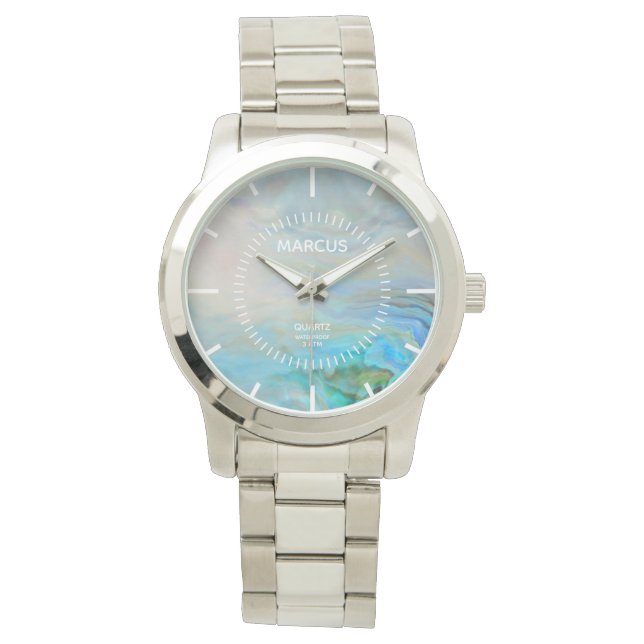 Caribbean Blue Agaat White Dial Custom Horloge (Voorkant)