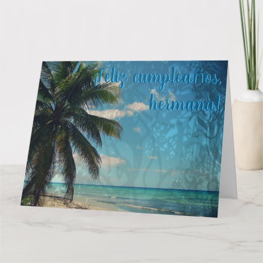 Caribbean Blue Feliz Cumpleanos Hermana Verjaardag Kaart (Voorkant)