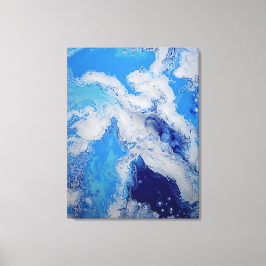 Caribbean Blue Turquoise Navy White Fluid Abstract Canvas Afdruk (Voorkant)
