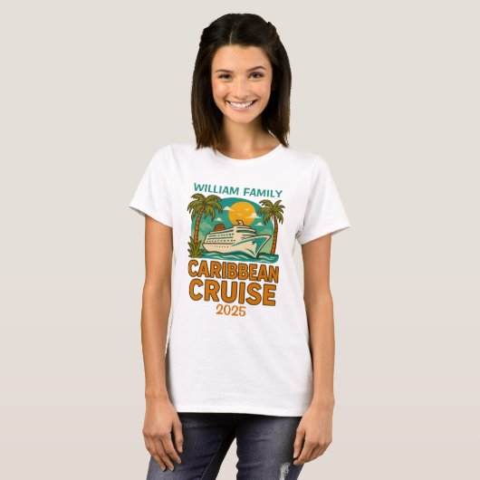Caribbean Cruise Aangepaste Naam en Datum T-shirt (Voorkant volledig)