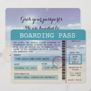 Caribbean Dreams Wedding Boarding Pass uitnodiging