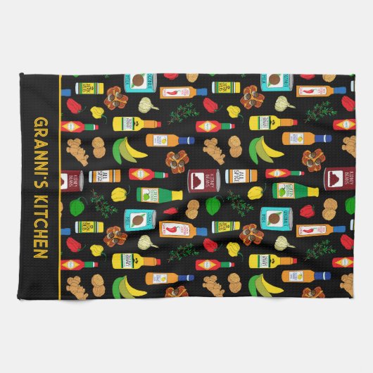 Caribbean Food Patterned Custom Name Theedoek (Horizontaal)