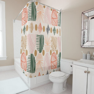 Caribbean Tribal Mudcloth: Boho Donkergroen, Roze Douchegordijn