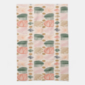 Caribbean Tribal Mudcloth: Boho Donkergroen, Roze Theedoek (Verticaal)