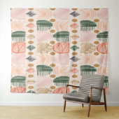 Caribbean Tribal Mudcloth: Boho Donkergroen, Roze Wandkleed (In Situ (horizontaal))