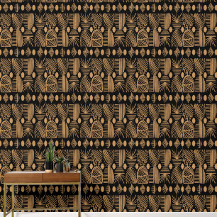 Caribbean Tribal Mudcloth: Zwart en Goud Behang