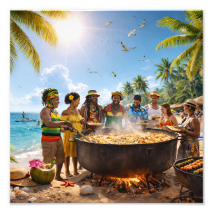 Caribisch strandfeest onder de gouden zon foto afdruk