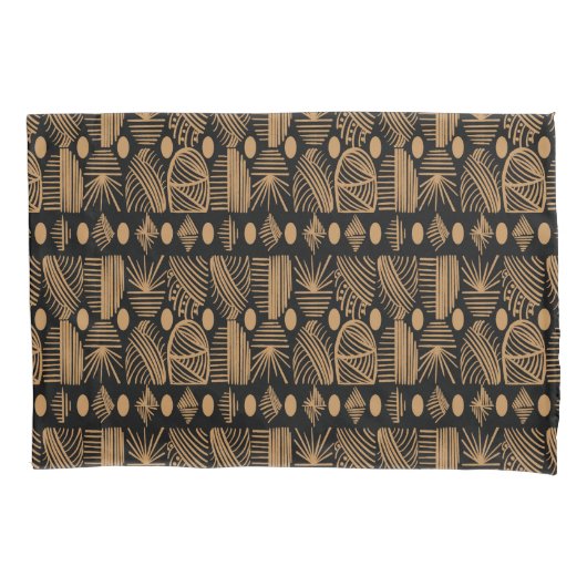 Caribisch Tribal Mudcloth: Zwart, Goud Kussensloop (Voorkant)