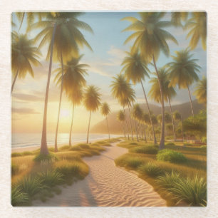 Caribisch/tropisch/Hawaïaans strand zonsondergang Glazen Onderzetter