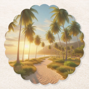 Caribisch/tropisch/Hawaïaans strand zonsondergang Kartonnen Onderzetters