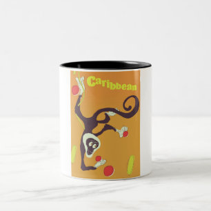 Caribische aap vintage stijl reisposter tweekleurige koffiemok