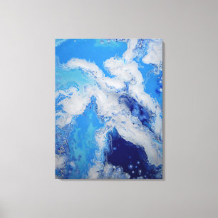 Caribische Blauwe Turquoise Navy Witte Vloeibare A Canvas Afdruk