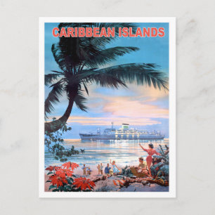 Caribische eilanden, cruiseschip, vintage reis briefkaart