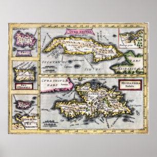 Caribische eilanden - kaart van de 17e eeuw poster