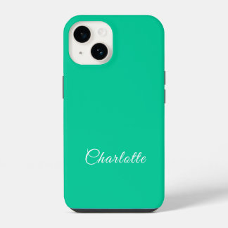 Caribische groene effen kleur aangepaste naam iPhone 14 hoesje