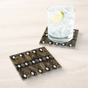Caribische Tribal Mudcloth: Zwart, Wit, Goud Glazen Onderzetter
