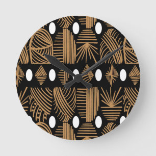Caribische Tribal Mudcloth: Zwart, Wit, Goud Ronde Klok