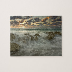 Caribische Zee, Kaaimaneilanden. Brekende golven Legpuzzel