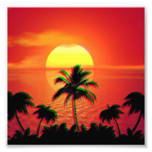 Caribische Zonsondergang Vaporwave Esthetiek Retro Foto Afdruk