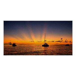 Caribische Zonsondergang Zeilboot Glanzende Poster Perfect Poster