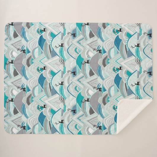 caribou bergt blauw sherpa deken (Voorkant (horizontaal))