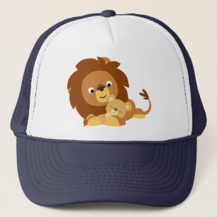 Caricature adorable Lion Papa et Casquette d'enfan