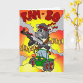 Caricature amusante carte d'anniversaire - Rambo / (Fleur jaune)