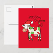 Caricature amusante de vache Noël Carte postale (Devant / Derrière)