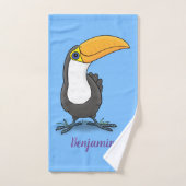 Caricature bleu vert toucan joyeux (Serviette à main)