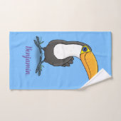 Caricature bleu vert toucan joyeux (Serviette à main)