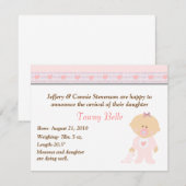 Caricature Coeurs roses Bébé Faire-part de naissan (Devant / Derrière)