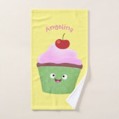 Caricature de cupcake joyeux (Serviette à main)