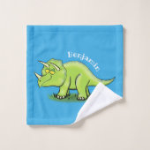 Caricature de dinosaure de triceratops vert mignon (Gant de toilette)